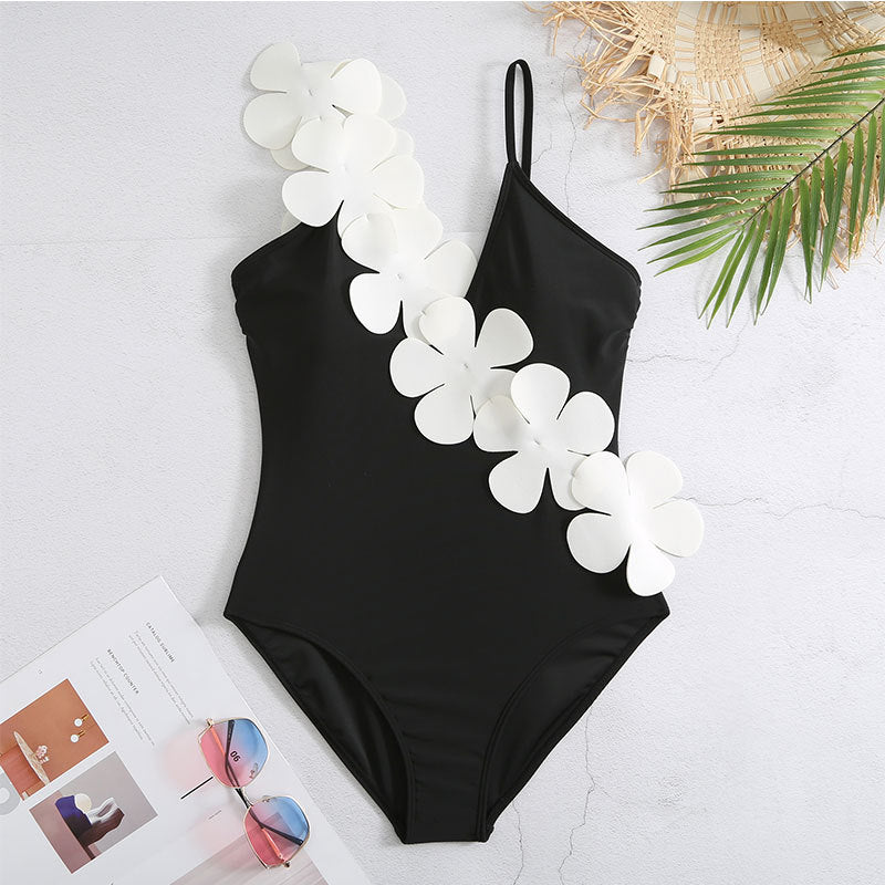 Flower Shoulder One Piece Swimwear 2PCS Set SKSW40141