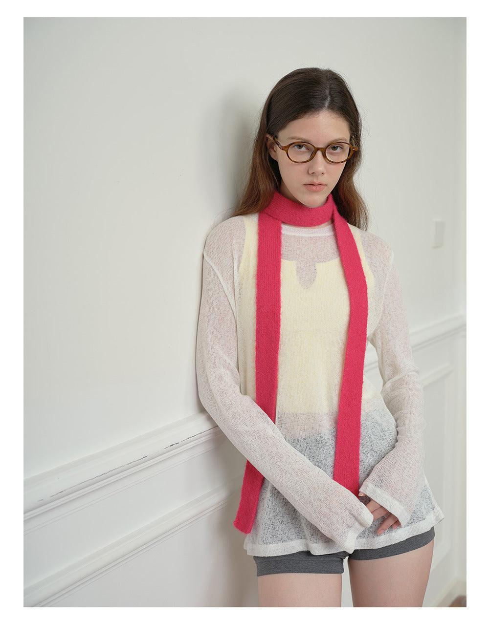 Ladies Solid Color Skinny Wool Scarves YW013