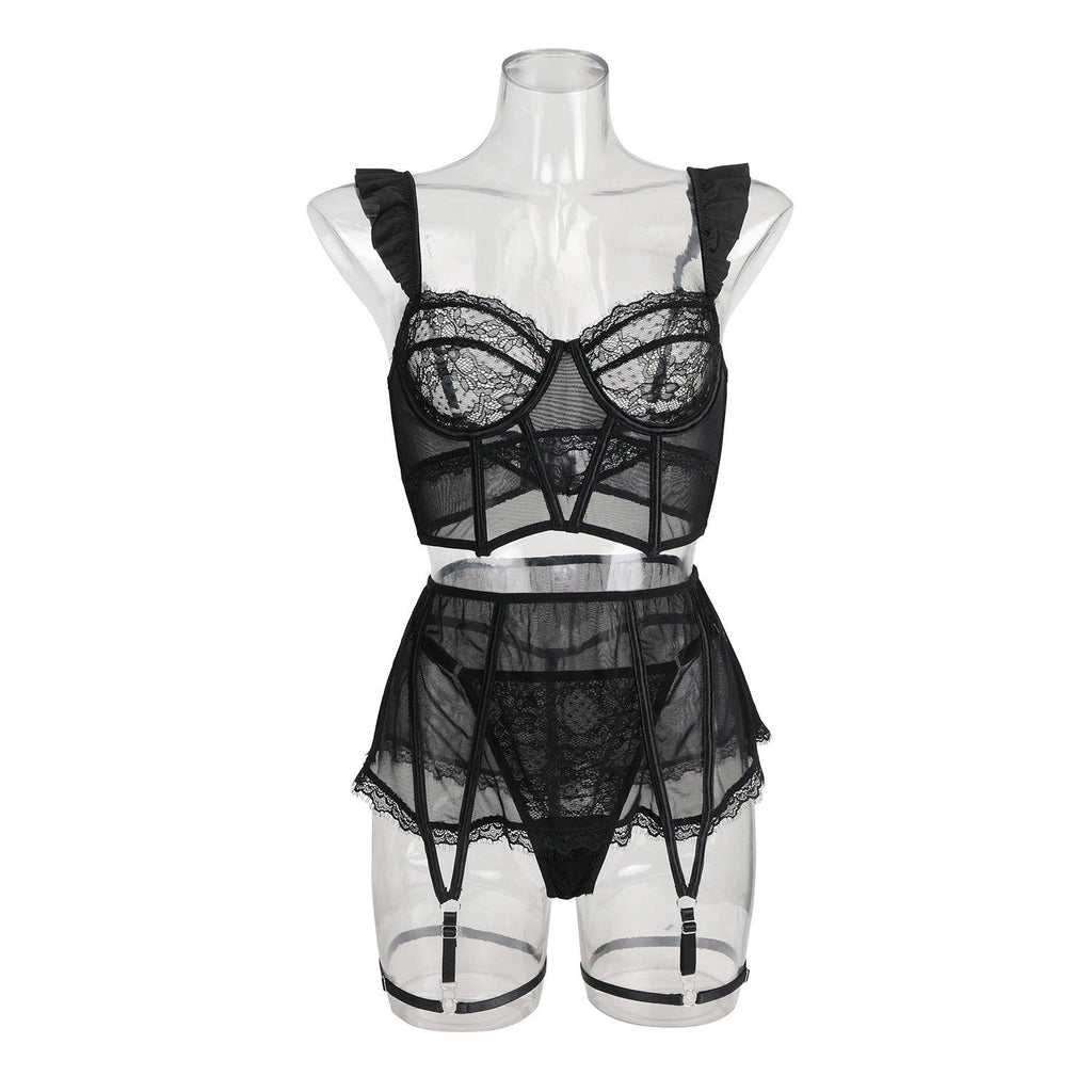 Ladies See Through Floral Lace 3PCS Lingerie Set SKLG4026