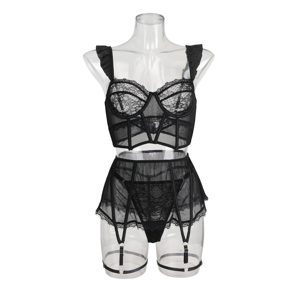 Ladies See Through Floral Lace 3PCS Lingerie Set SKLG4026