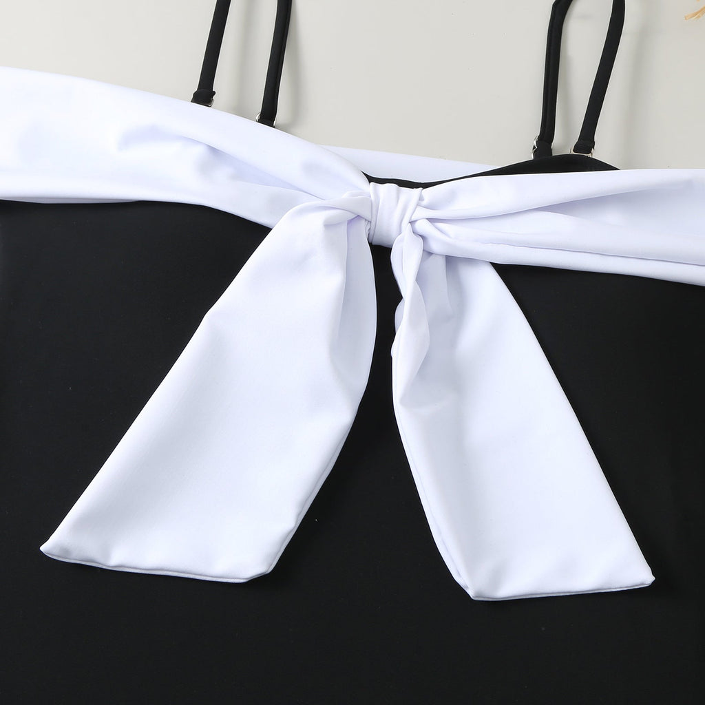 Color Block Bowknot Swimwear with Cover SKSW40151
