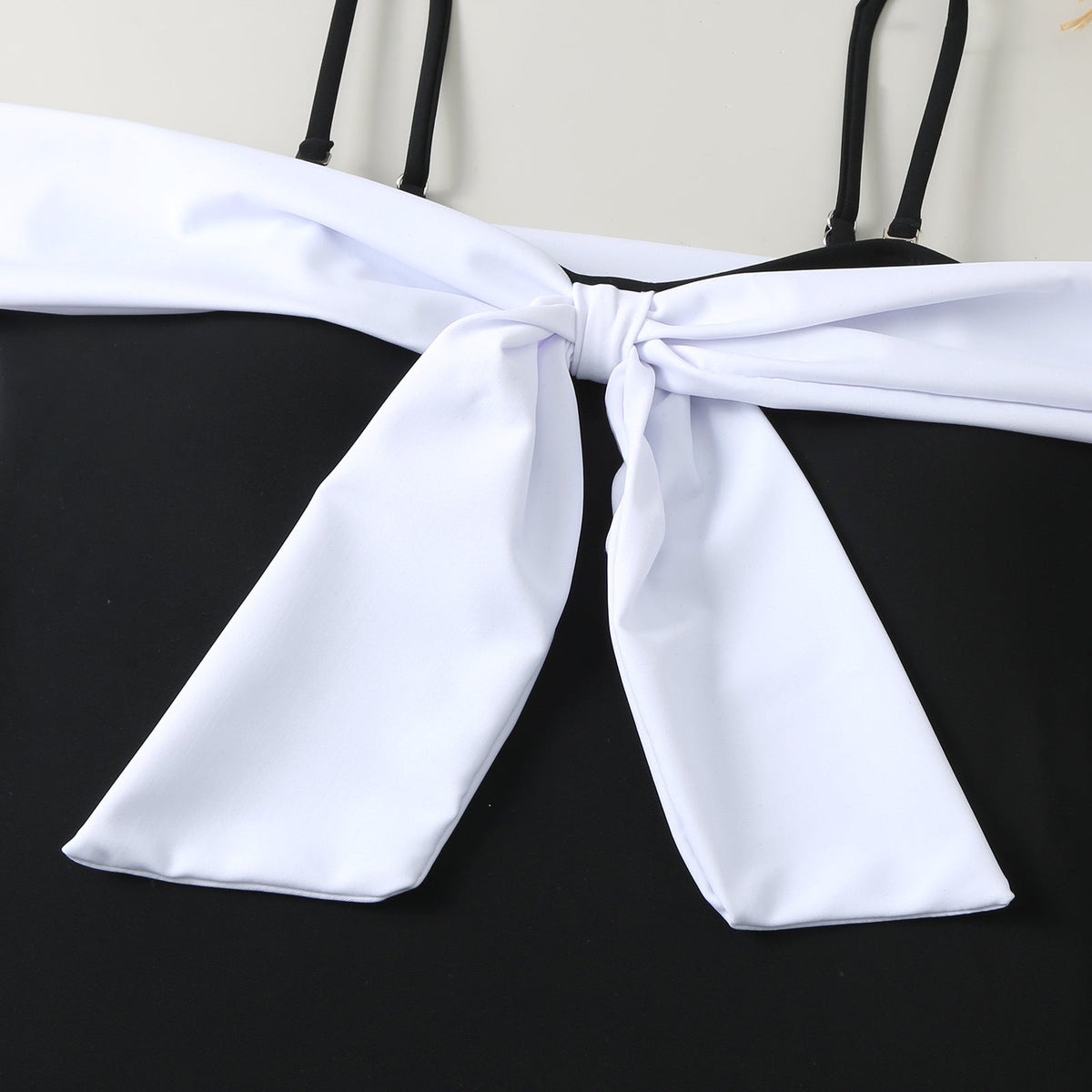 Color Block Bowknot Swimwear with Cover SKSW40151