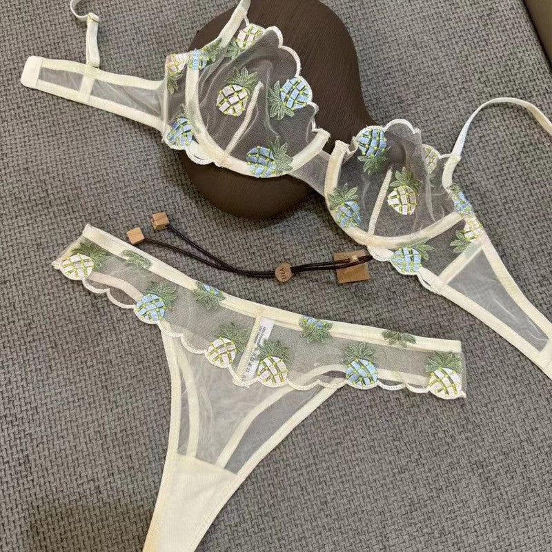Ladies Pineapple Embroidery 2PCS Lingerie Set SKLG4077