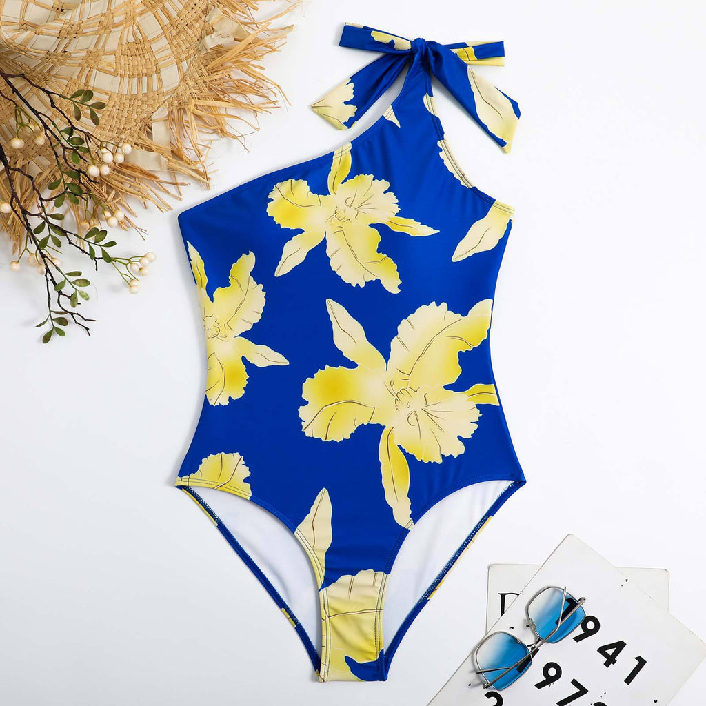 Floral Print One Shoulder One Piece with Cover SKSW40131