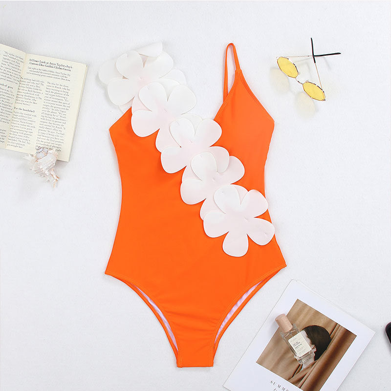 Flower Shoulder One Piece Swimwear 2PCS Set SKSW40141