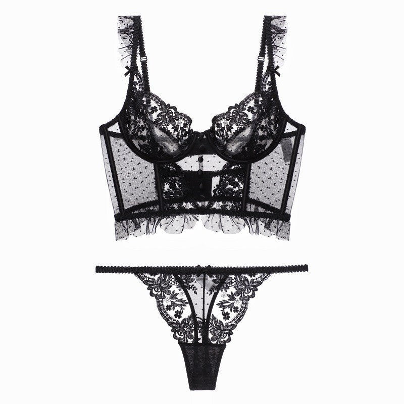 Ladies Floral Lace Sexy 2PCS Lingerie Corset Set SKLG4073