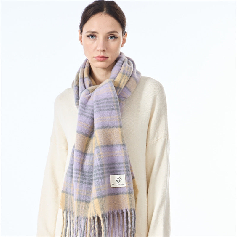 Ladies Vintage Plaid Pattern Mohair Scarf SKAS4204