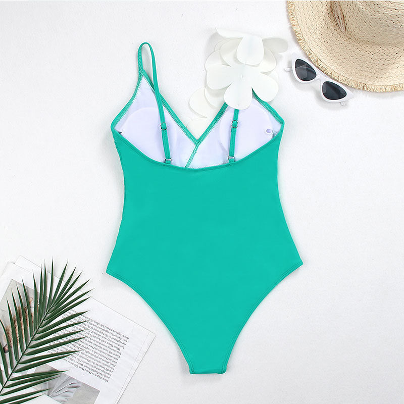 Flower Shoulder One Piece Swimwear 2PCS Set SKSW40141