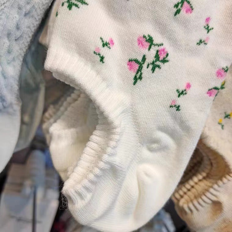 Ladies Small Floral Knit Boat Socks SKAS50022