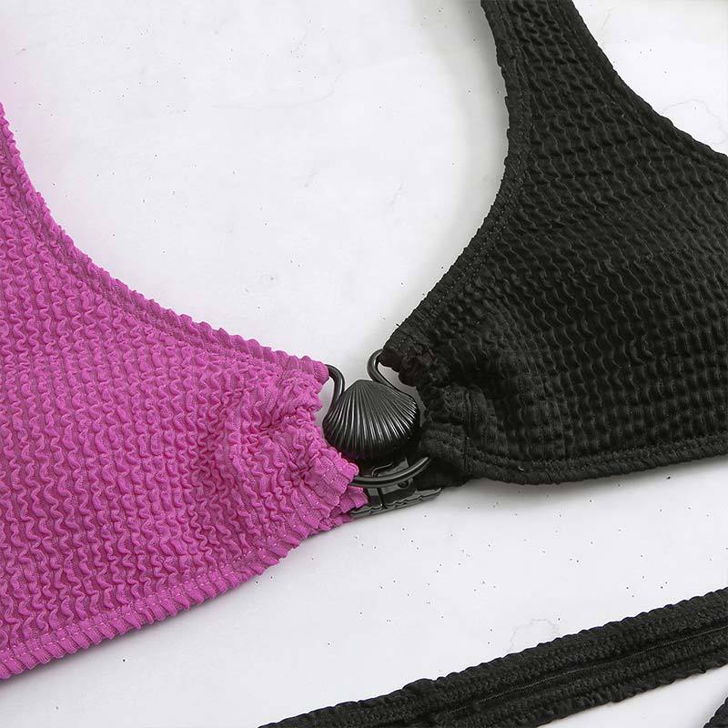 Ladies Color Block Wrinkle Seashell Bikini Set SKSW40125