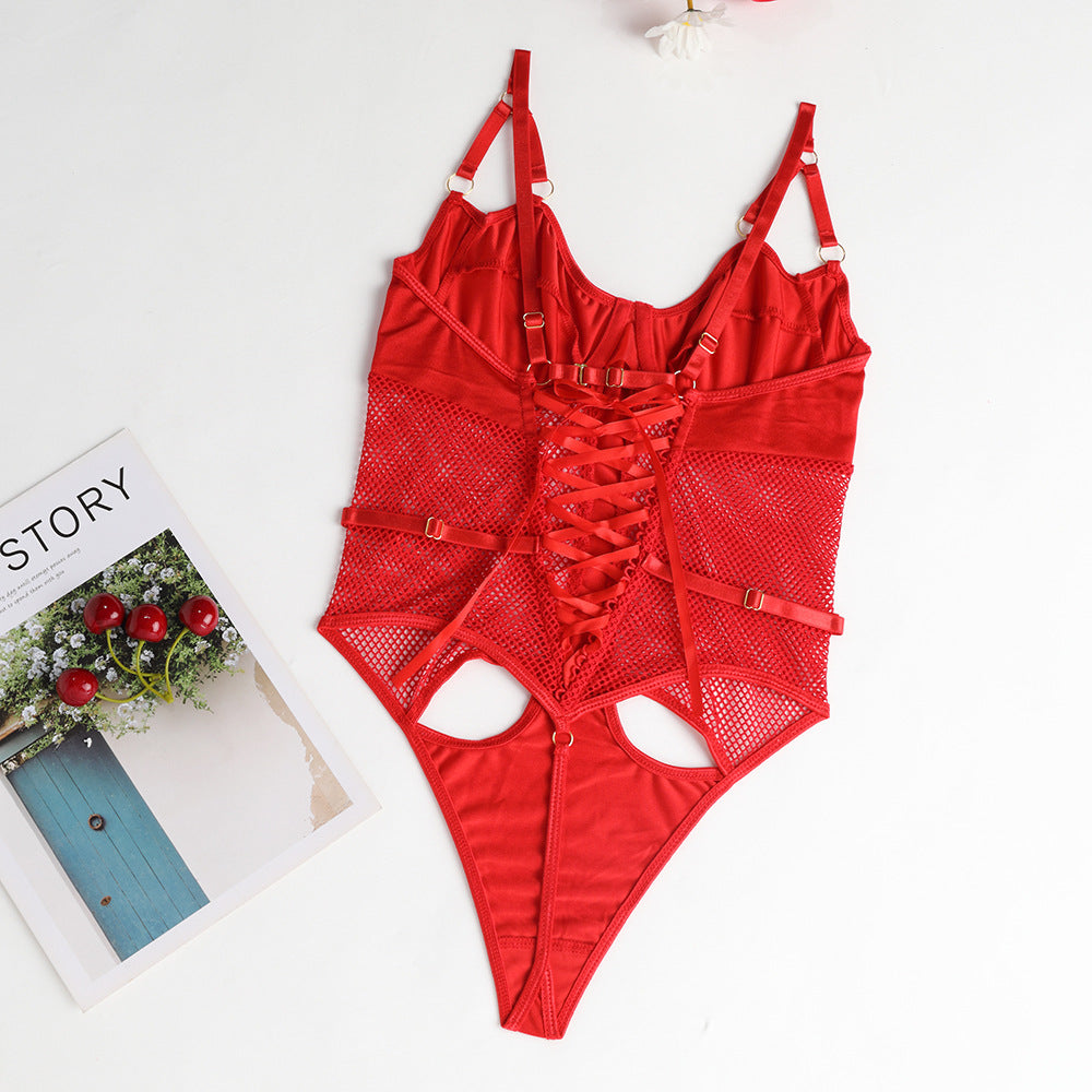 Ladies Solid Color See Through Lingerie Teddy SKLG4099