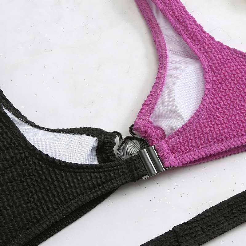 Ladies Color Block Wrinkle Seashell Bikini Set SKSW40125