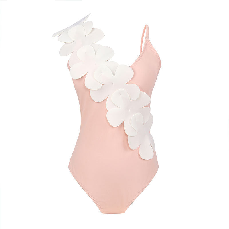 Flower Shoulder One Piece Swimwear 2PCS Set SKSW40141