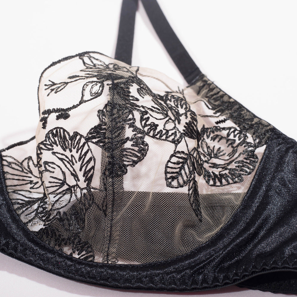 Ladies Color Block Floral Embroidery 3PCS Lingerie Set SKLG4103