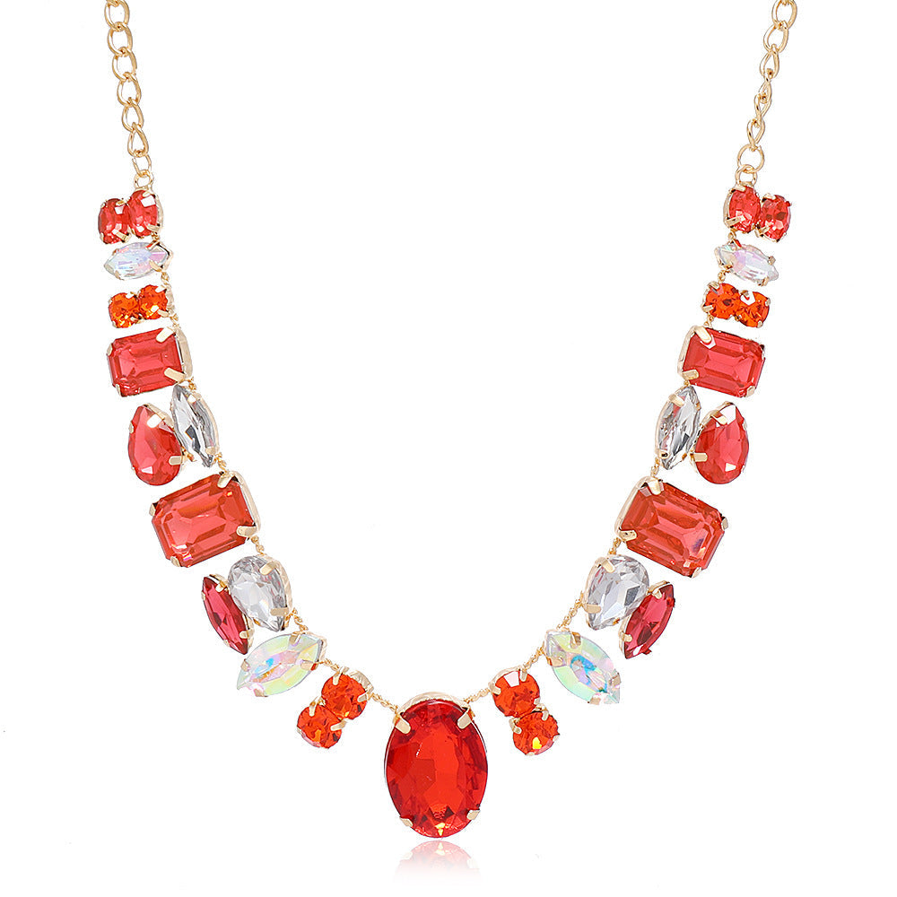 Ladies Retro Colorful Rhinestone Necklace