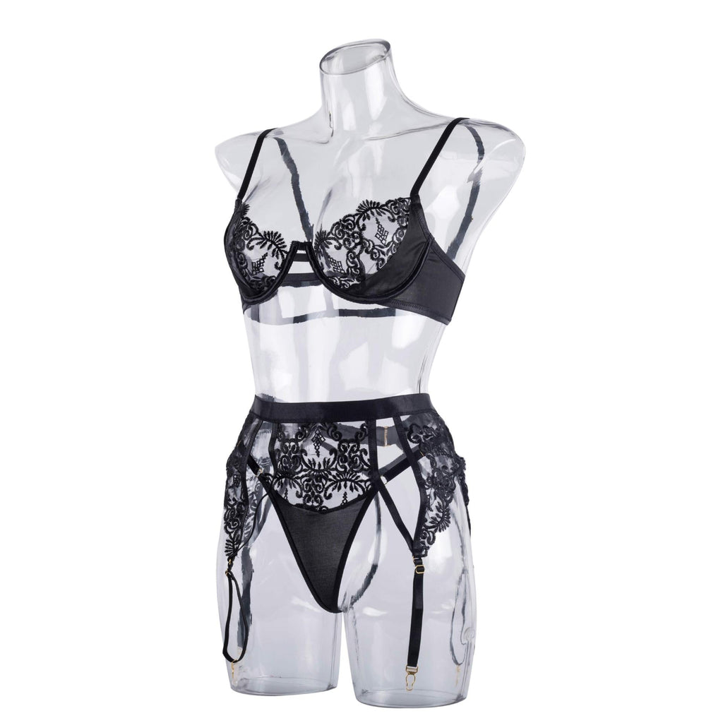 Ladies Floral Embroidery 3PCS Lingerie Set SKLG4156