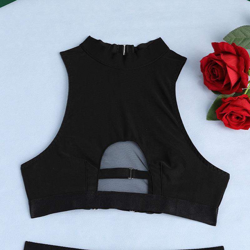 Ladies Solid Color Mesh Sexy 4PCS Lingerie Set SKLG4027
