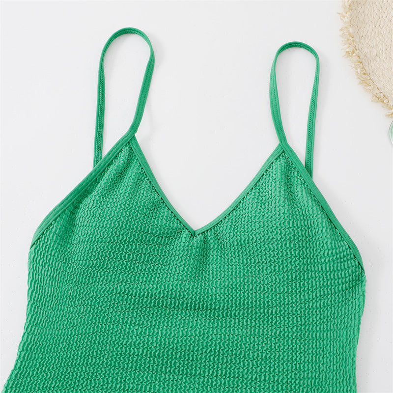 Two Shoulder Wrinkle One Piece Swimwear SKSW40093