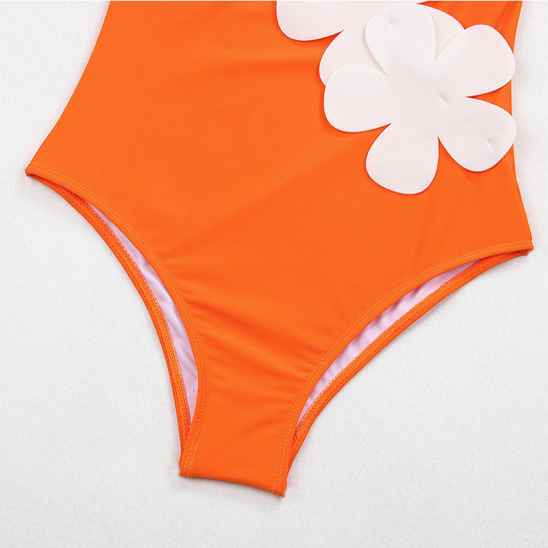 Flower Shoulder One Piece Swimwear 2PCS Set SKSW40141