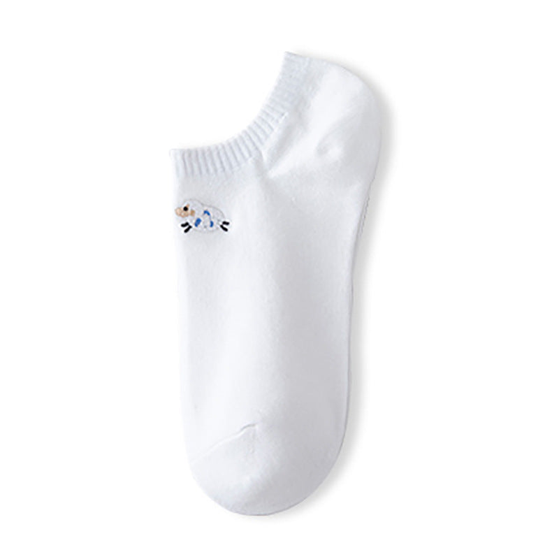 Ladies Embroidery Sheep Striped Knit Boat Socks SKAS50030