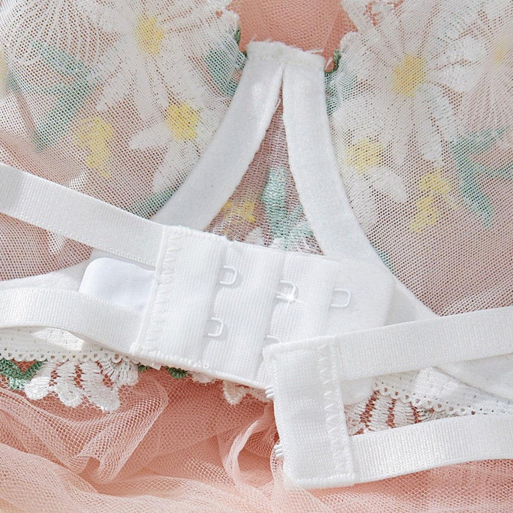Ladies Embroidery Daisy Bra Thong 2PCS Lingerie Set SKLG4001