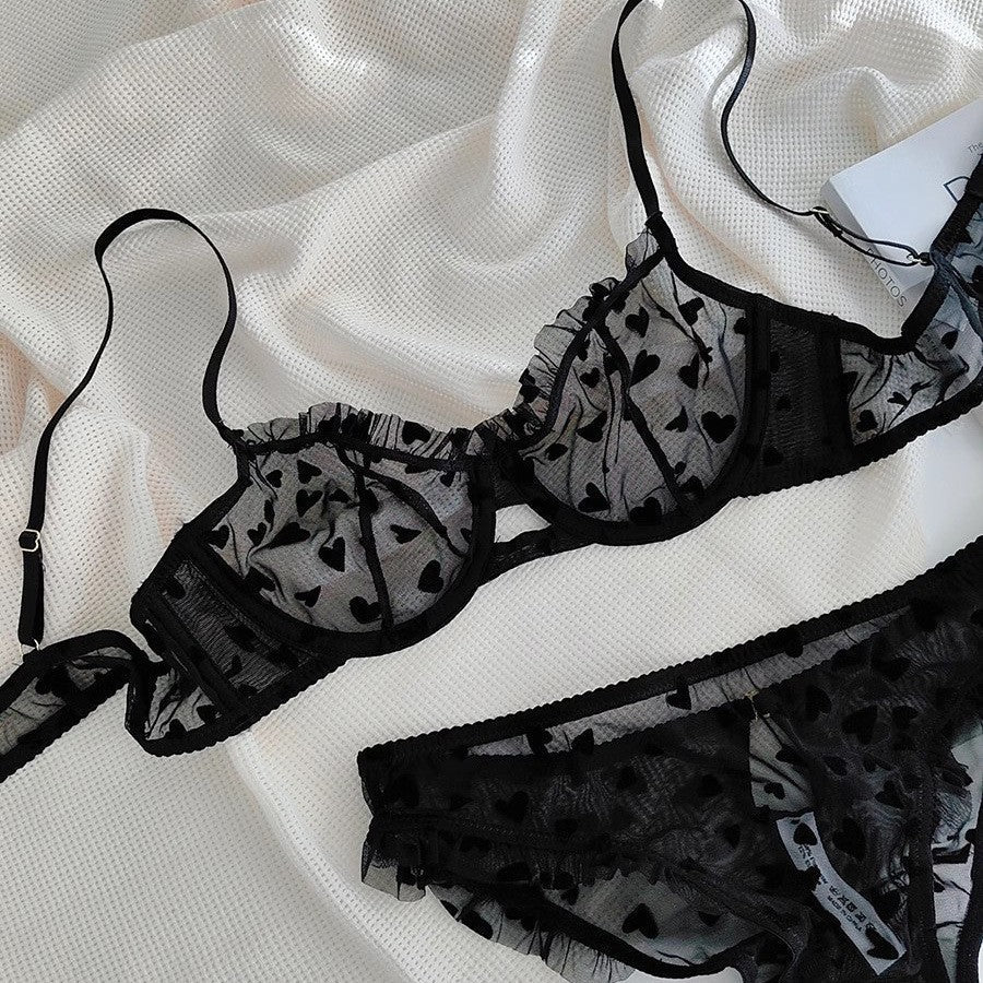 Ladies Heart Embroidery See Through 2PCS Lingerie Set SKLG4065