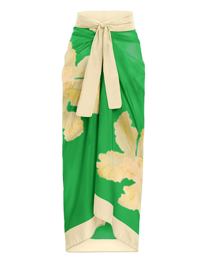 Ruffle Shoulder Waist Tie One Swimwear with Cover SKSW40129