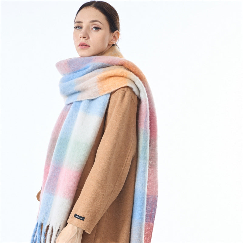 Ladies Color Block AC Plaid Daily Scarf SKAS4201
