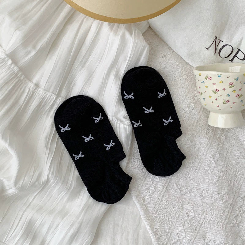 Ladies Tiny Bow Knit Everyday Boat Socks SKAS50001