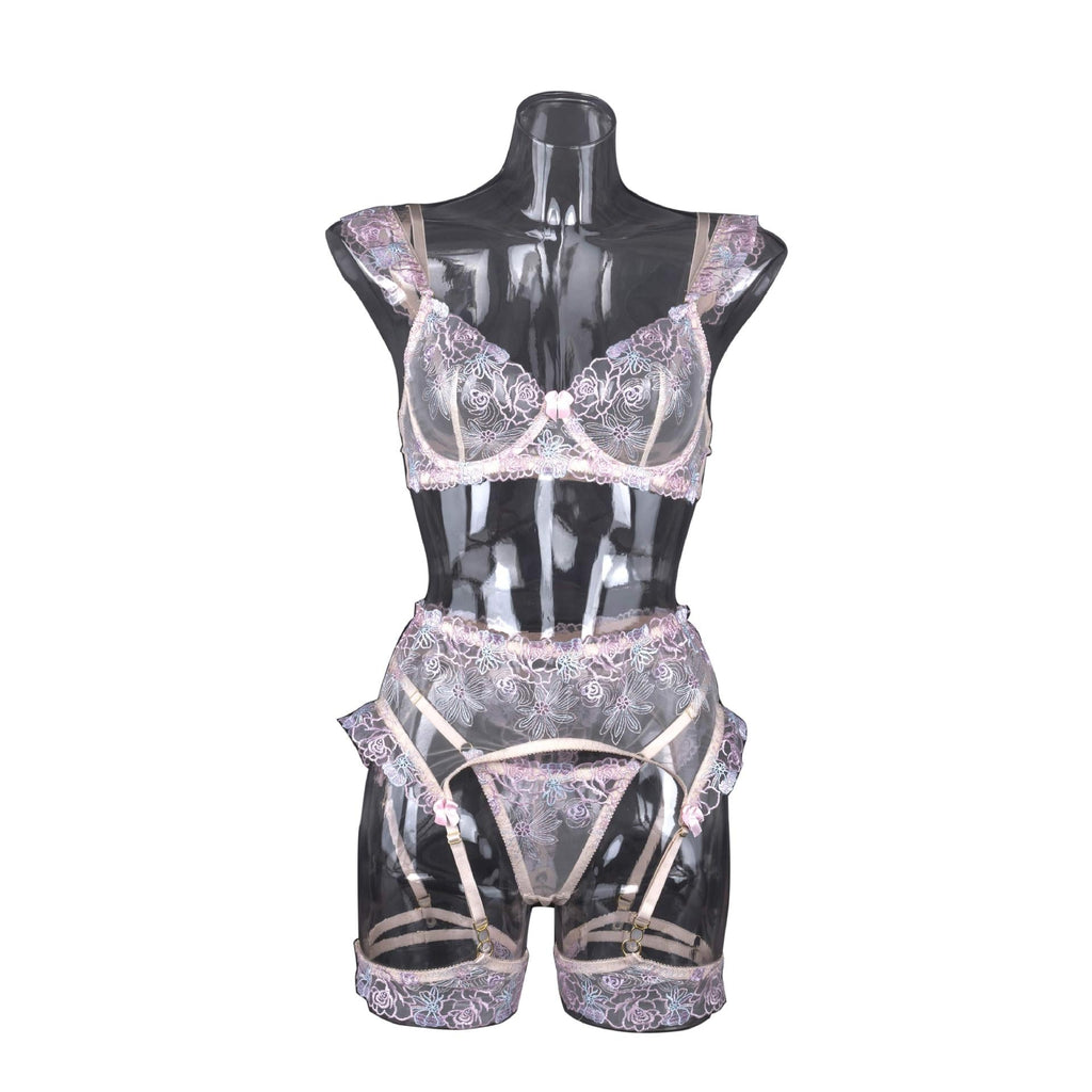 Ladies Floral Embroidery 3PCS Lingerie Set SKLG4102