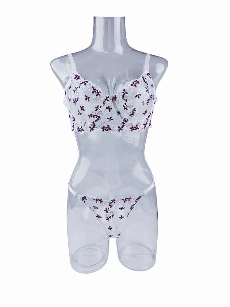 Ladies Floral Embroidery color Block Lingerie Set SKLG4034
