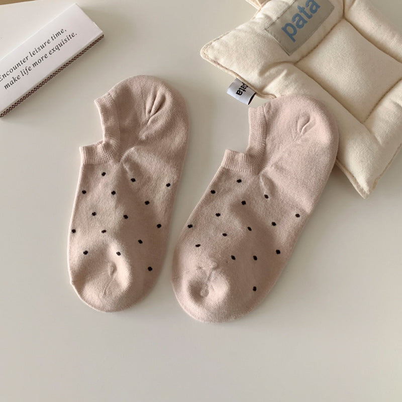Ladies Polka Dot Knit Boat Socks SKAS50029