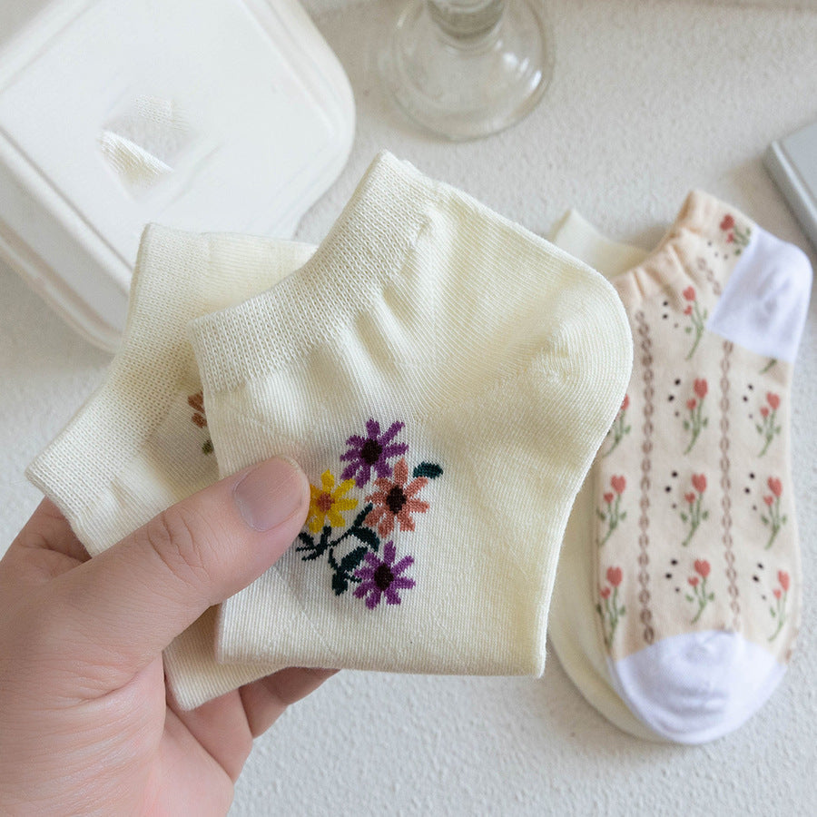 Ladies Floral Knit Boat Socks SKAS50024