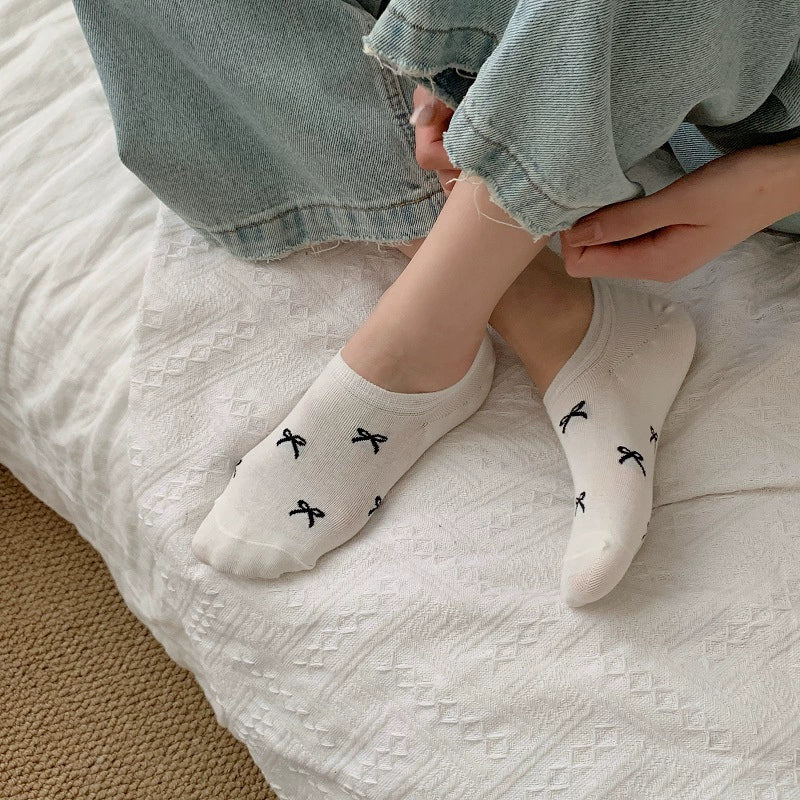 Ladies Tiny Bow Knit Everyday Boat Socks SKAS50001