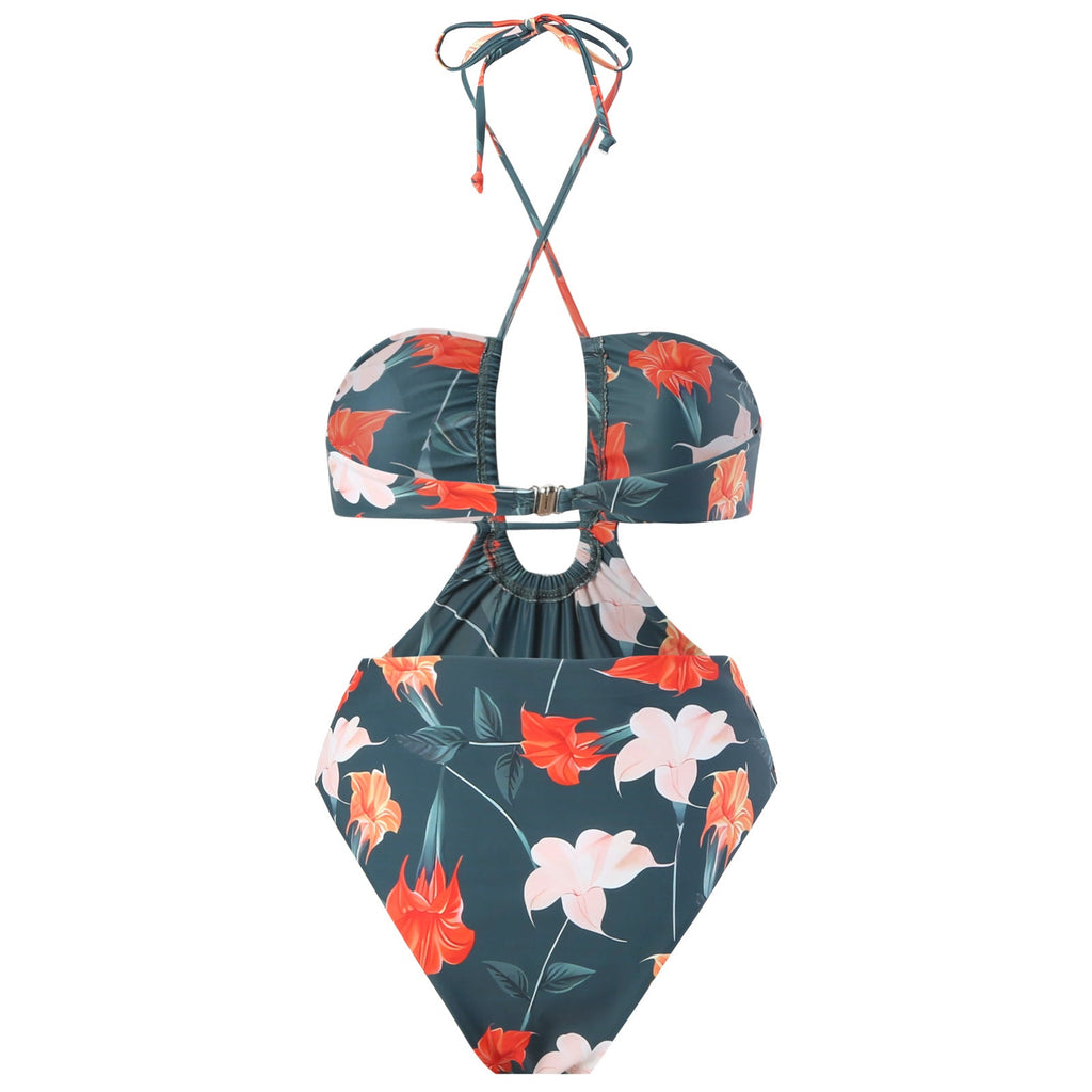 String Halter One Piece Swimwear with Cover SKSW40150