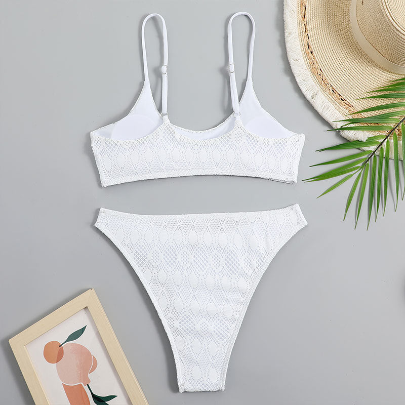 Ladies Eyelet Solid Color 2PCS Bikini Set SKSW40107