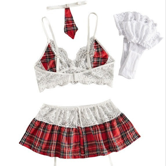 Ladies Plaid Color Block Sext Lingerie Set SKLG4145