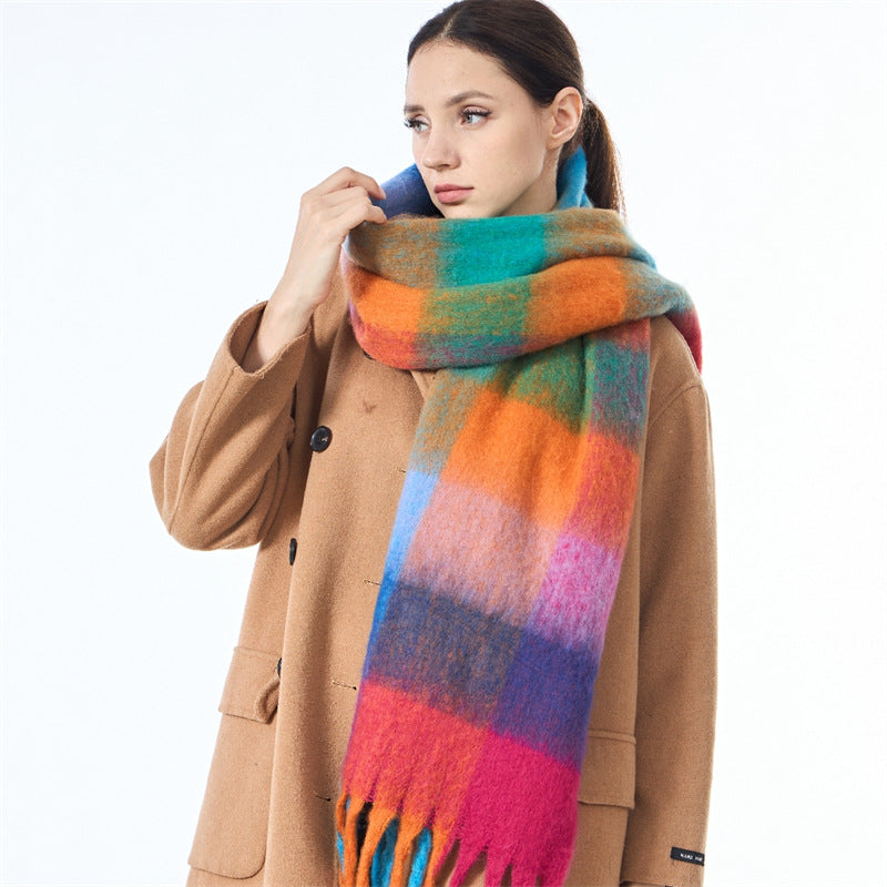 Ladies Color Block AC Plaid Daily Scarf SKAS4201