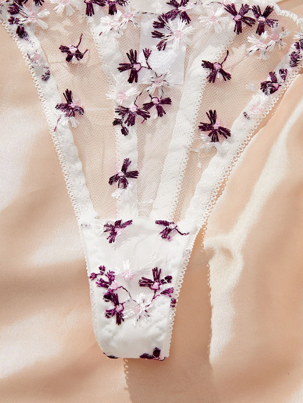 Ladies Floral Embroidery color Block Lingerie Set SKLG4034