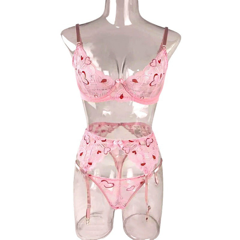 Ladies Valentine Heart Lace 3PCS Lingerie Set SKLG4047