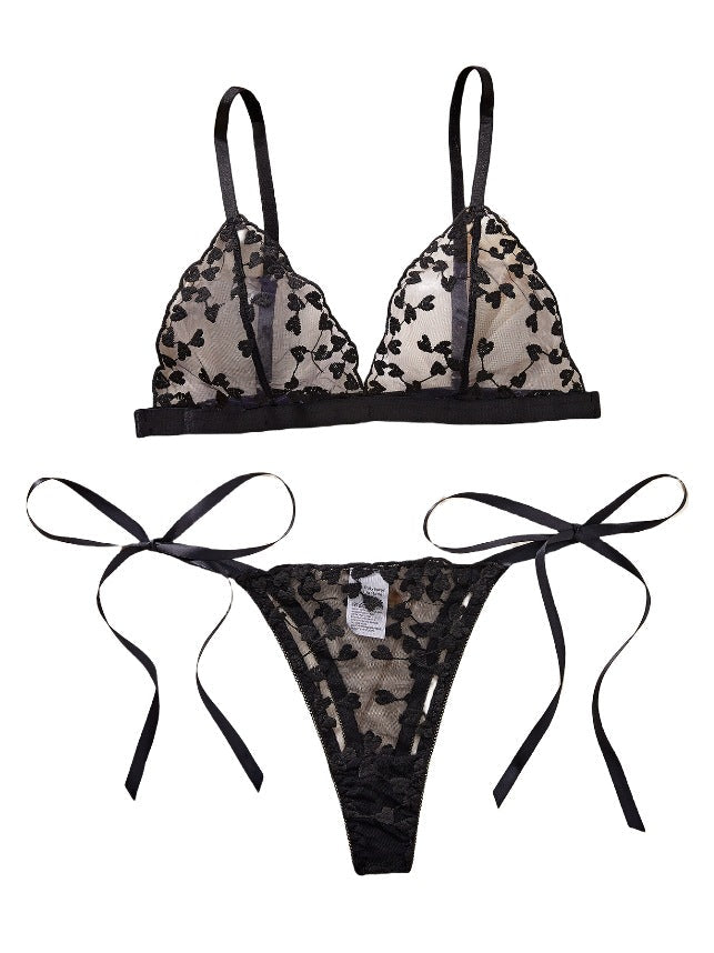 Ladies Heart Embroidery triangle 2PCS Lingerie Set SKLG4129