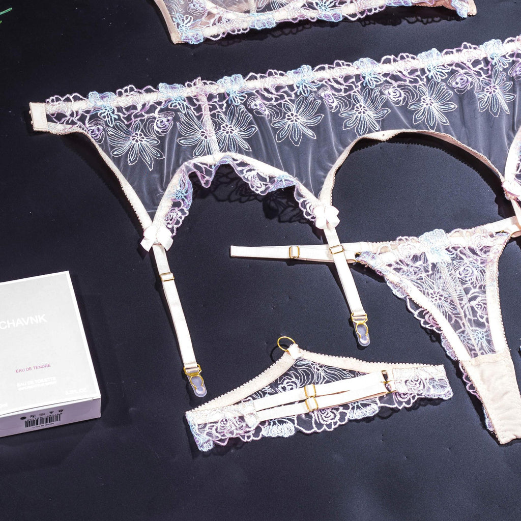 Ladies Floral Embroidery 3PCS Lingerie Set SKLG4102