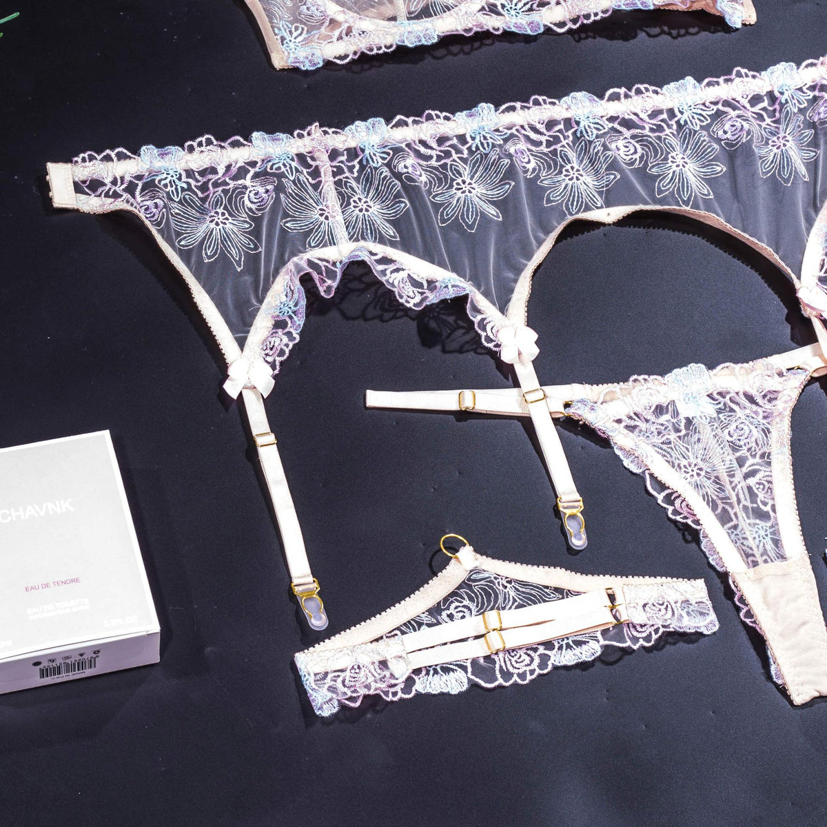 Ladies Floral Embroidery 3PCS Lingerie Set SKLG4102