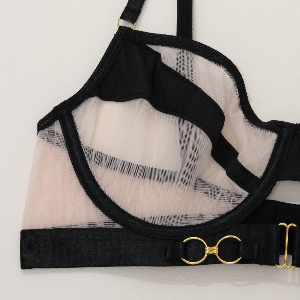 Ladies Color Block See Through 3PCS Lingerie Set SKLG4107