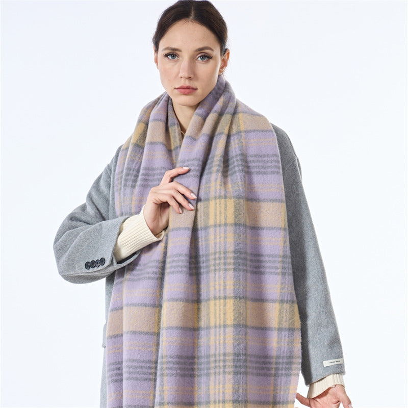 Ladies Vintage Plaid Pattern Mohair Scarf SKAS4204