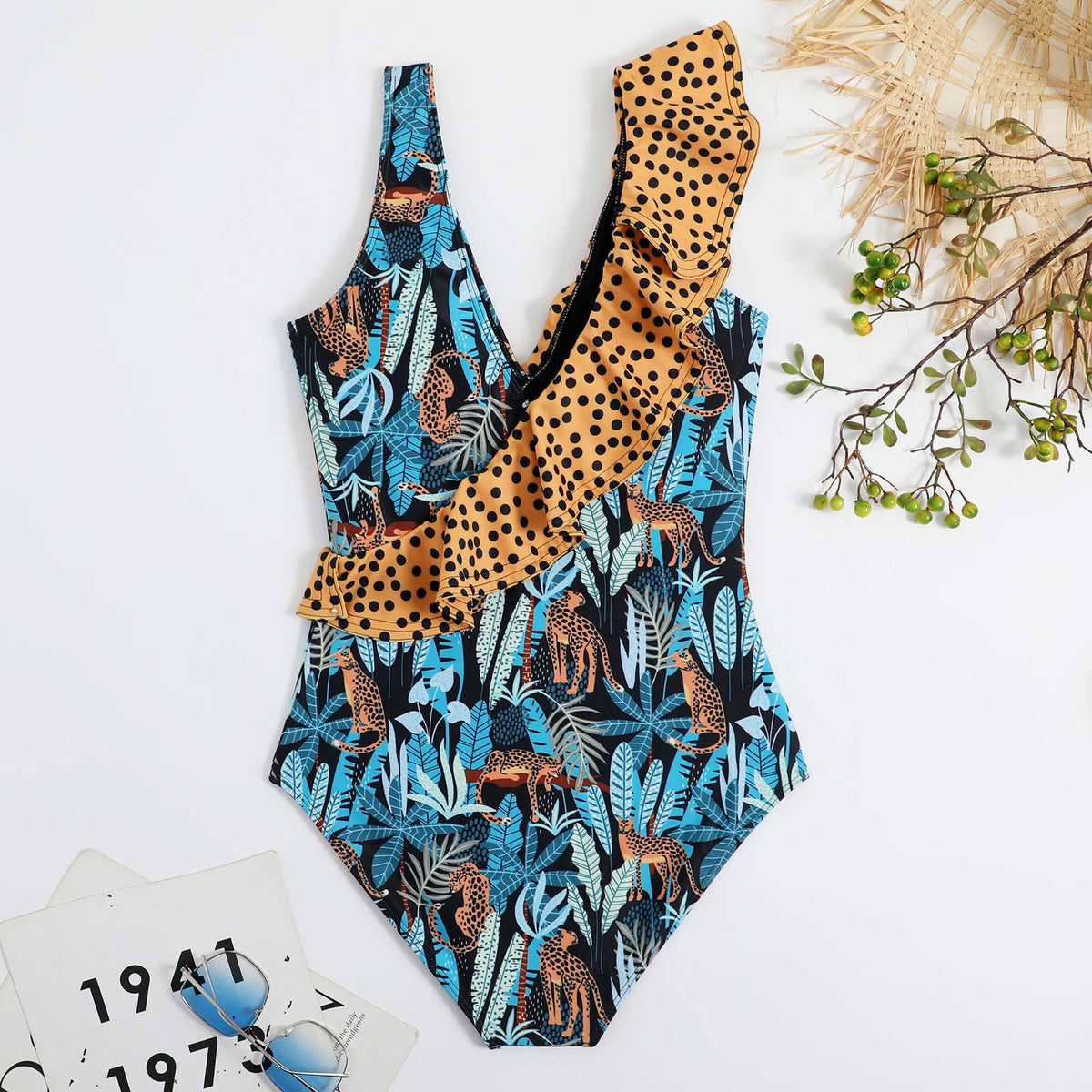 Ladies Ruffle Shoulder One Piece & Cover SKSW40132