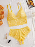 Ladies Floral Lace See Sheer 2PCS Lingerie Set SKLG4125