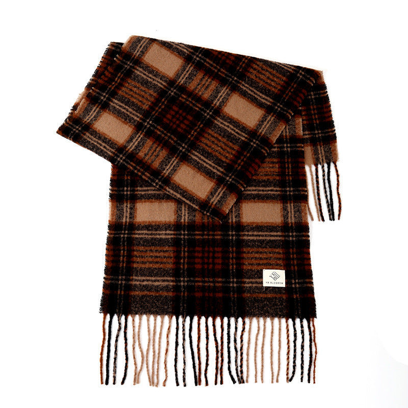 Ladies Vintage Plaid Pattern Mohair Scarf SKAS4204