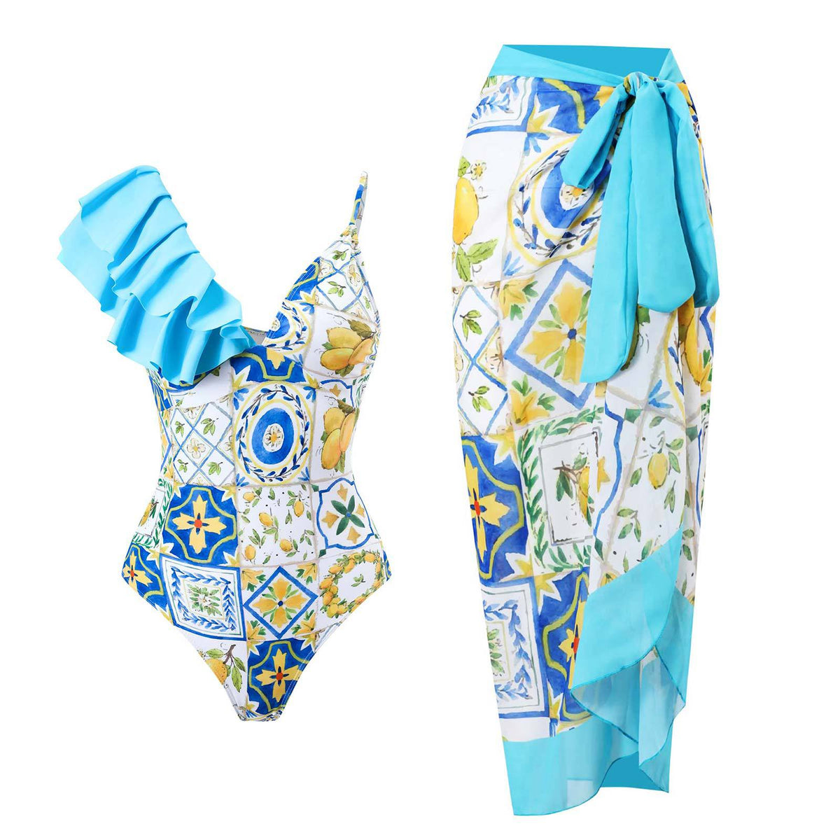 One Ruffle Shoulder One Piece with Cover SKSW40128