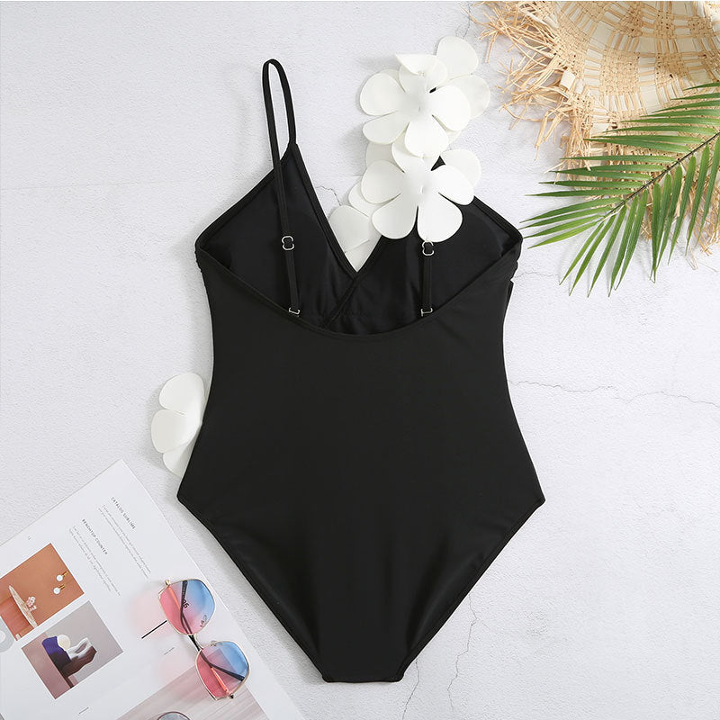 Flower Shoulder One Piece Swimwear 2PCS Set SKSW40141